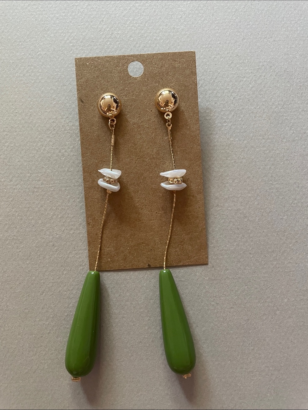 Olive Drop Earrings N1489 - Picture 3 of 3